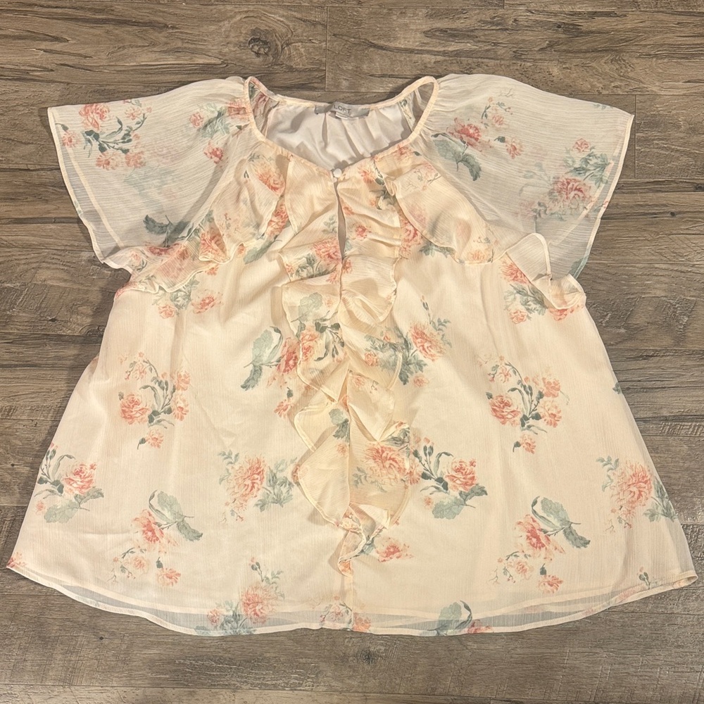 LOFT Cream/Light Peach Short Sleeve Blouse - Size XL